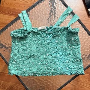 American Eagle Outfitters Teal Smocked Tank Top